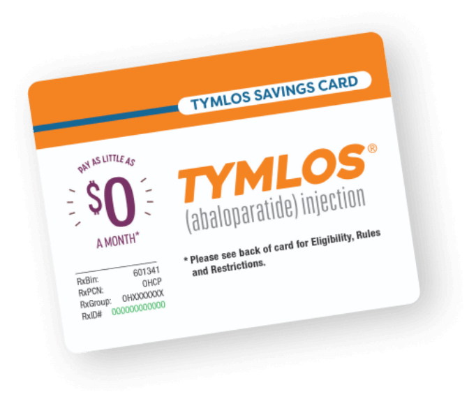 TYMLOS Savings card $0 copay